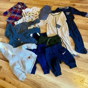 14 piece boy bundle 3-6mos , footies, jackets, bodysuits, pants
